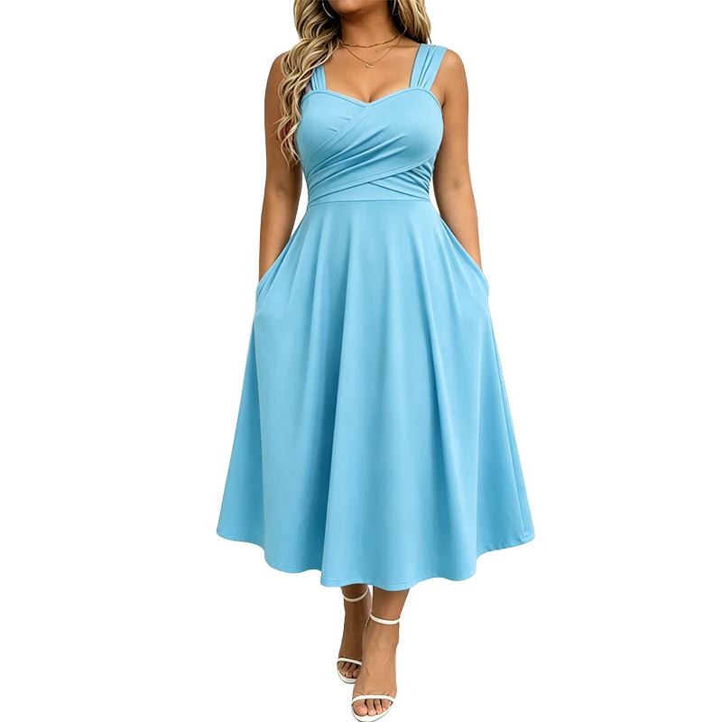 Robe femme élégante à col V avec poches