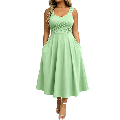 Robe femme élégante à col V avec poches