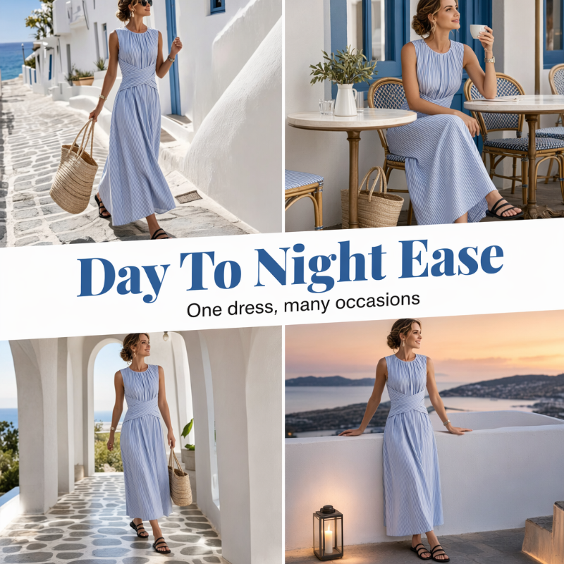 ⏳Offre limitée dans le temps : 50 % de réduction⏰Robe longue rayée sans manches pour femme🎀👗
