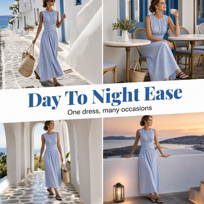 ⏳Offre limitée dans le temps : 50 % de réduction⏰Robe longue rayée sans manches pour femme🎀👗