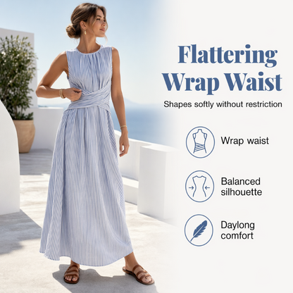 ⏳Offre limitée dans le temps : 50 % de réduction⏰Robe longue rayée sans manches pour femme🎀👗