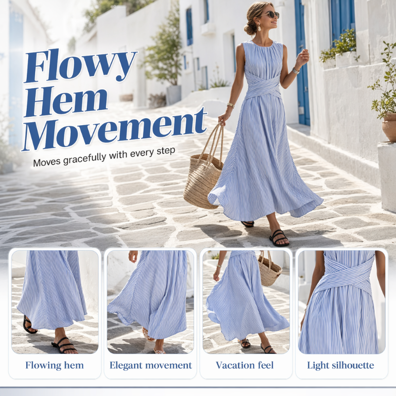 ⏳Offre limitée dans le temps : 50 % de réduction⏰Robe longue rayée sans manches pour femme🎀👗