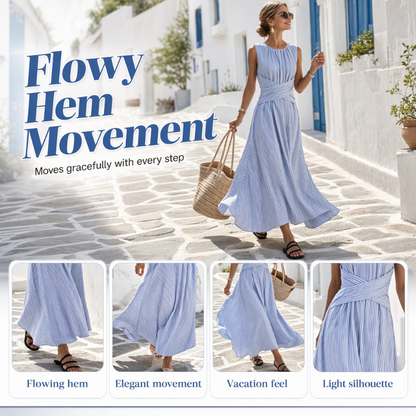 ⏳Offre limitée dans le temps : 50 % de réduction⏰Robe longue rayée sans manches pour femme🎀👗