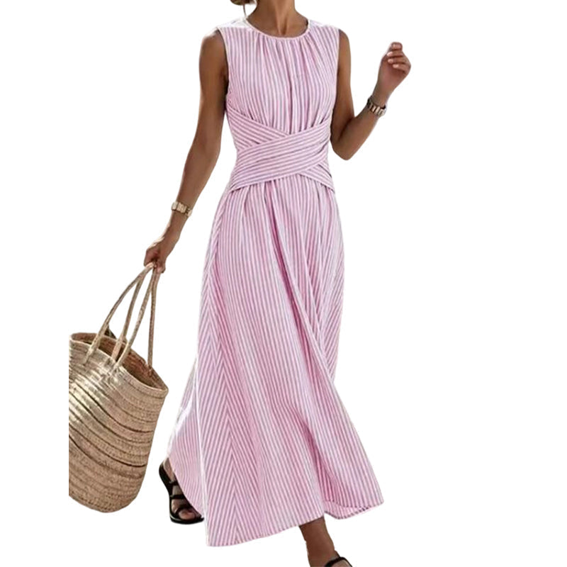 ⏳Offre limitée dans le temps : 50 % de réduction⏰Robe longue rayée sans manches pour femme🎀👗