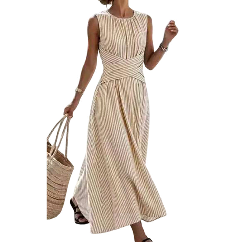 ⏳Offre limitée dans le temps : 50 % de réduction⏰Robe longue rayée sans manches pour femme🎀👗