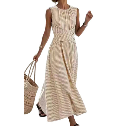 ⏳Offre limitée dans le temps : 50 % de réduction⏰Robe longue rayée sans manches pour femme🎀👗