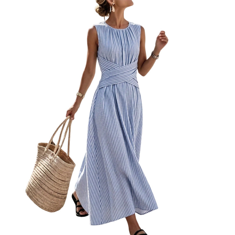 ⏳Offre limitée dans le temps : 50 % de réduction⏰Robe longue rayée sans manches pour femme🎀👗