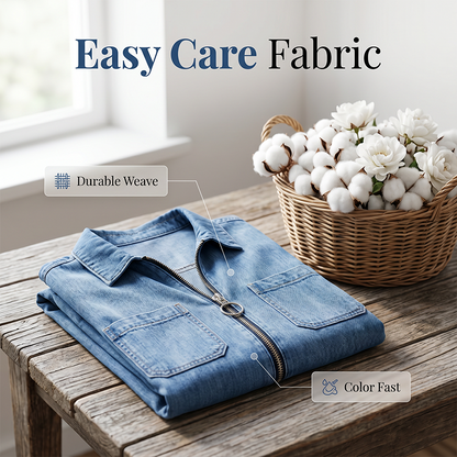 Robe-chemise en jean décontractée pour femme avec fermeture éclair et poches