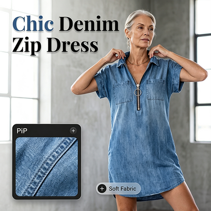 Robe-chemise en jean décontractée pour femme avec fermeture éclair et poches