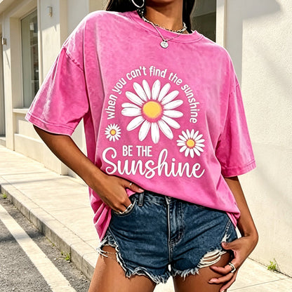 T-Shirt Unisexe Vintage Délavé à Imprimé Marguerite Coupe Ample