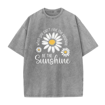 T-Shirt Unisexe Vintage Délavé à Imprimé Marguerite Coupe Ample