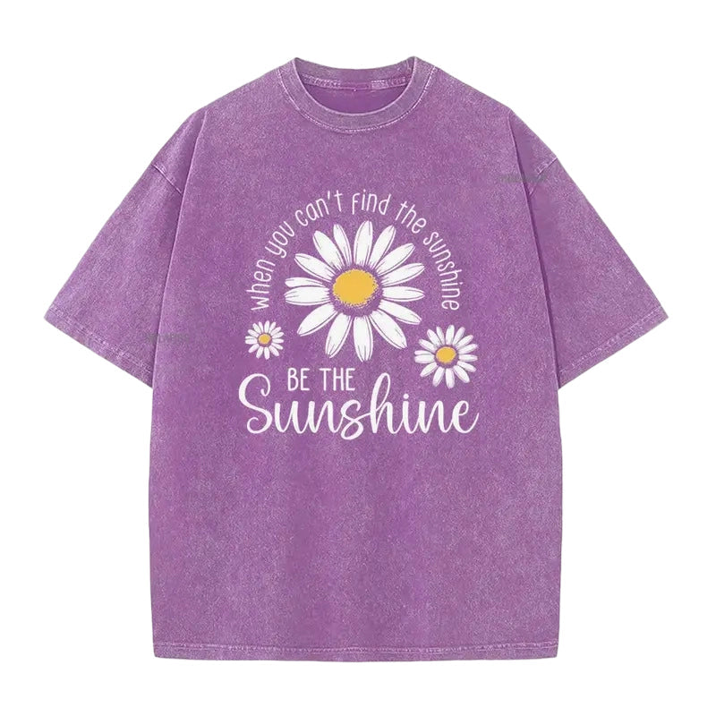 T-Shirt Unisexe Vintage Délavé à Imprimé Marguerite Coupe Ample