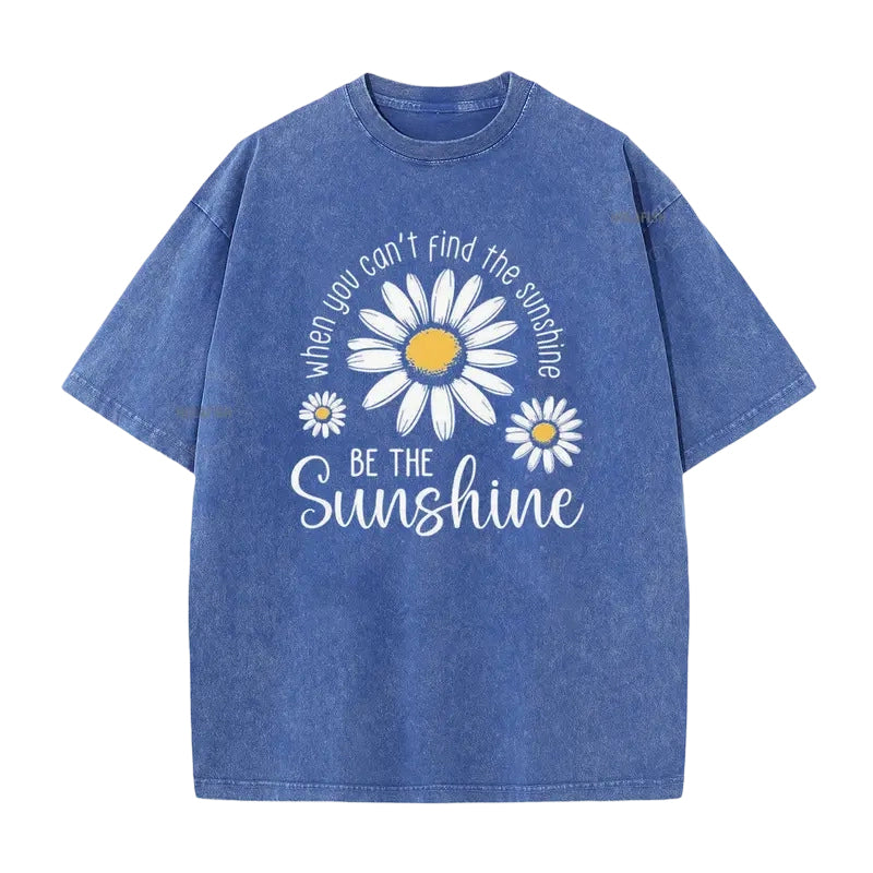 T-Shirt Unisexe Vintage Délavé à Imprimé Marguerite Coupe Ample