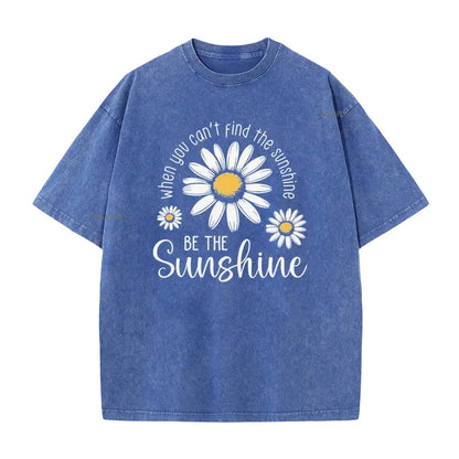 T-Shirt Unisexe Vintage Délavé à Imprimé Marguerite Coupe Ample