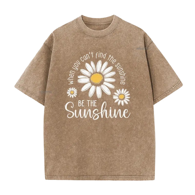 T-Shirt Unisexe Vintage Délavé à Imprimé Marguerite Coupe Ample