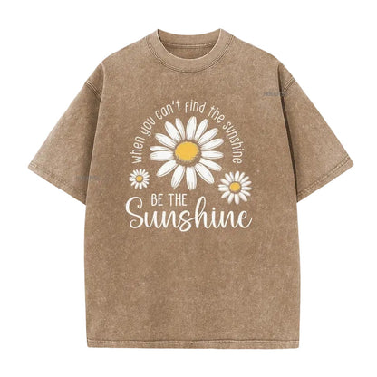 T-Shirt Unisexe Vintage Délavé à Imprimé Marguerite Coupe Ample