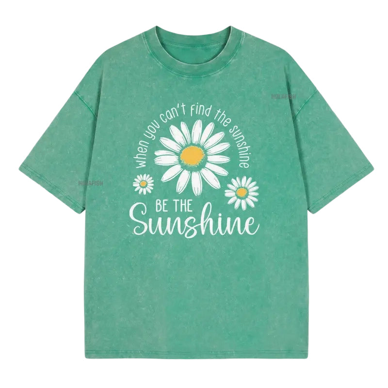 T-Shirt Unisexe Vintage Délavé à Imprimé Marguerite Coupe Ample