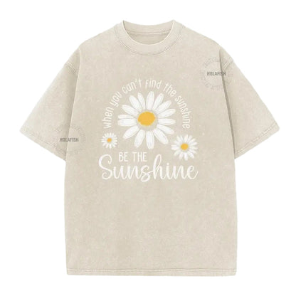T-Shirt Unisexe Vintage Délavé à Imprimé Marguerite Coupe Ample