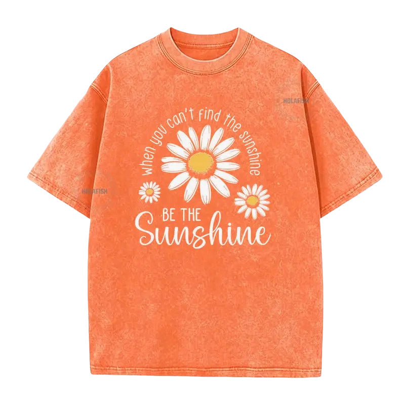 T-Shirt Unisexe Vintage Délavé à Imprimé Marguerite Coupe Ample