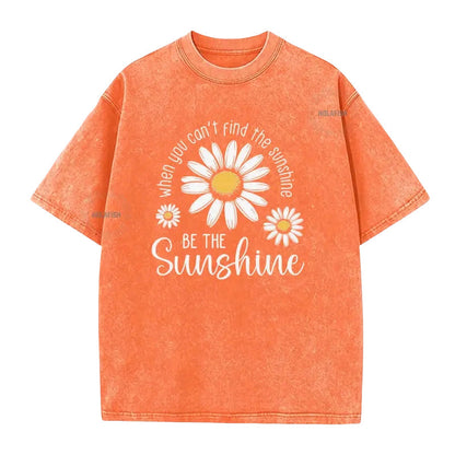 T-Shirt Unisexe Vintage Délavé à Imprimé Marguerite Coupe Ample