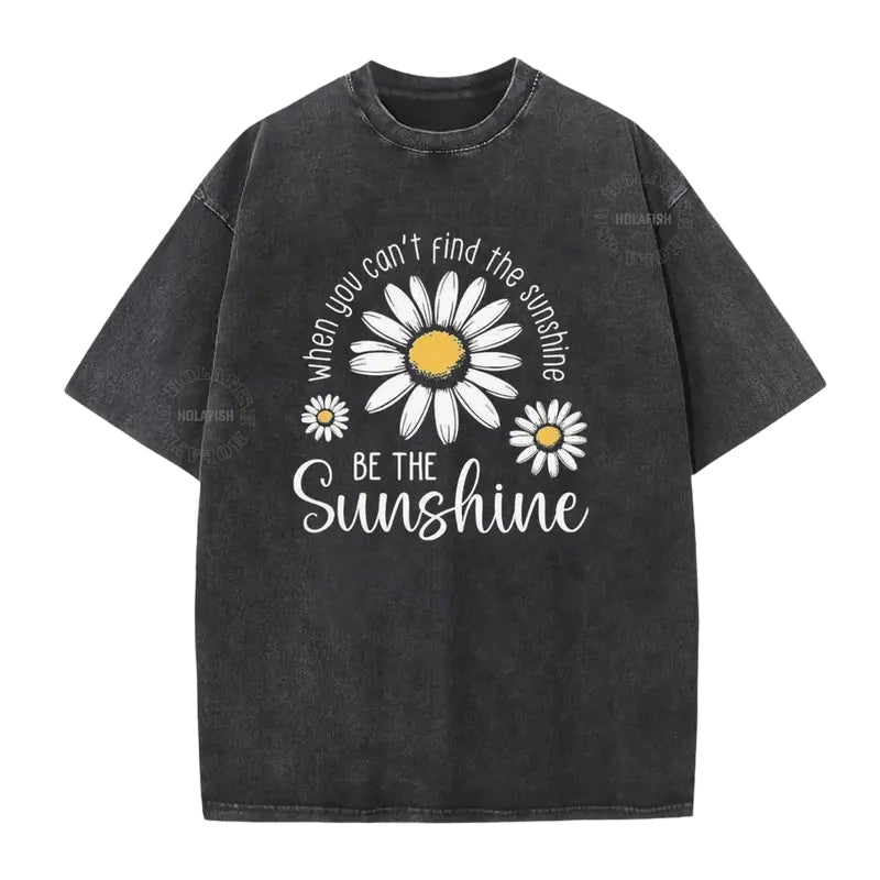 T-Shirt Unisexe Vintage Délavé à Imprimé Marguerite Coupe Ample