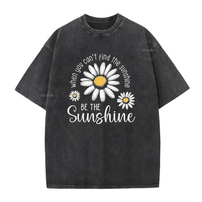 T-Shirt Unisexe Vintage Délavé à Imprimé Marguerite Coupe Ample