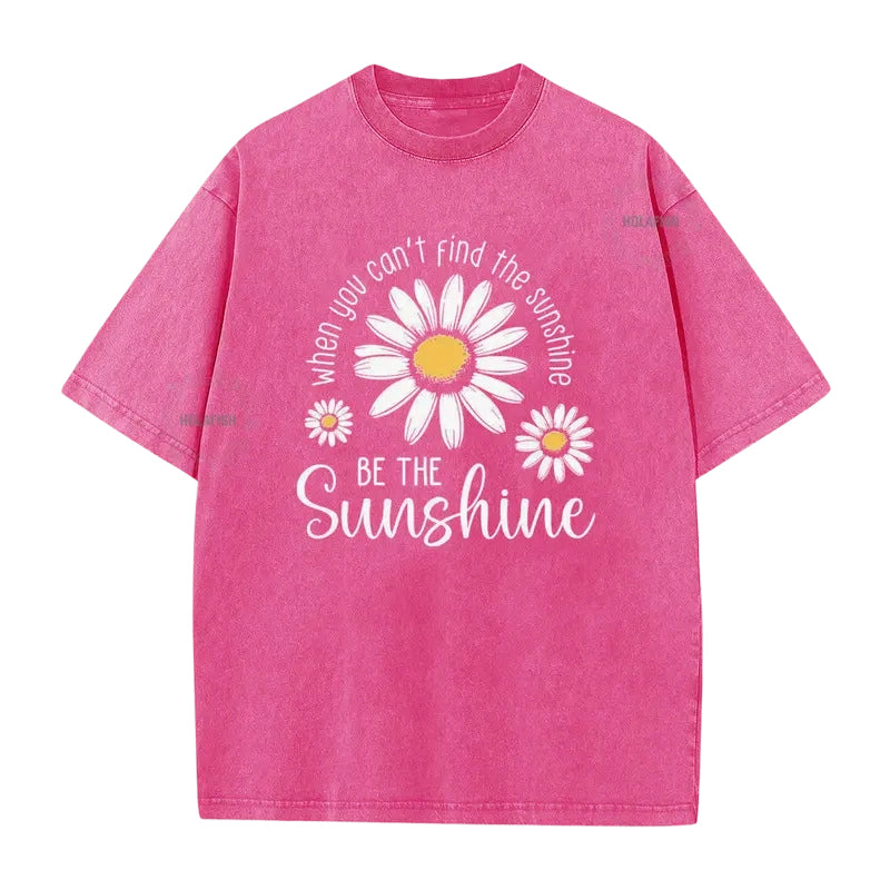 T-Shirt Unisexe Vintage Délavé à Imprimé Marguerite Coupe Ample