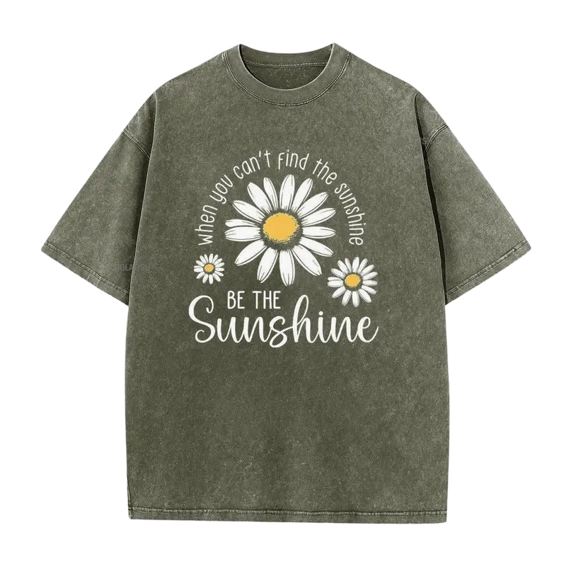 T-Shirt Unisexe Vintage Délavé à Imprimé Marguerite Coupe Ample