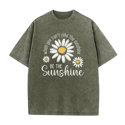 T-Shirt Unisexe Vintage Délavé à Imprimé Marguerite Coupe Ample