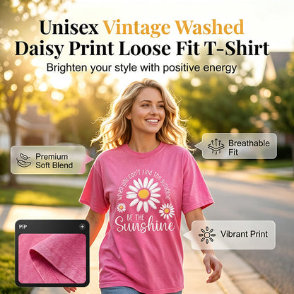 🌼 50% DE RÉDUCTION ! 👕 T-Shirt Unisexe Imprimé Marguerite Vintage Wash – Coupe Ample, Tissu Doux & Silhouette Décontractée – Parfait pour l’Été et le Quotidien ✨💛