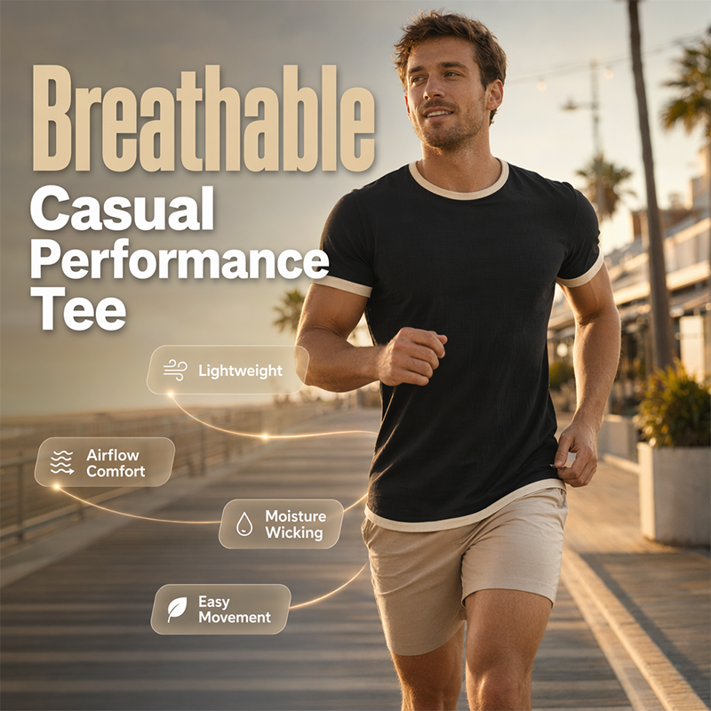 T-shirt à col rond pour homme avec bordures contrastées
