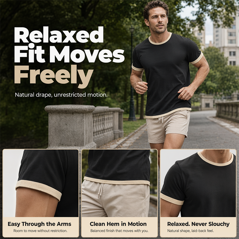 T-shirt à col rond pour homme avec bordures contrastées