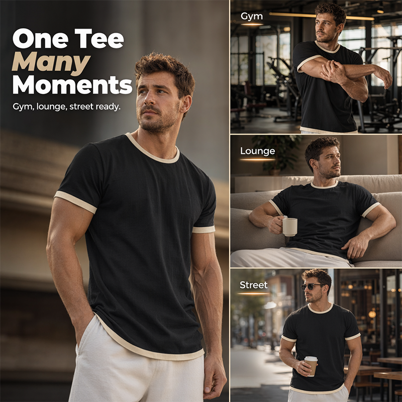 T-shirt à col rond pour homme avec bordures contrastées