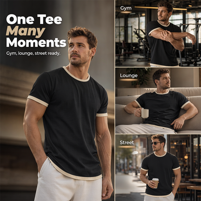 T-shirt à col rond pour homme avec bordures contrastées