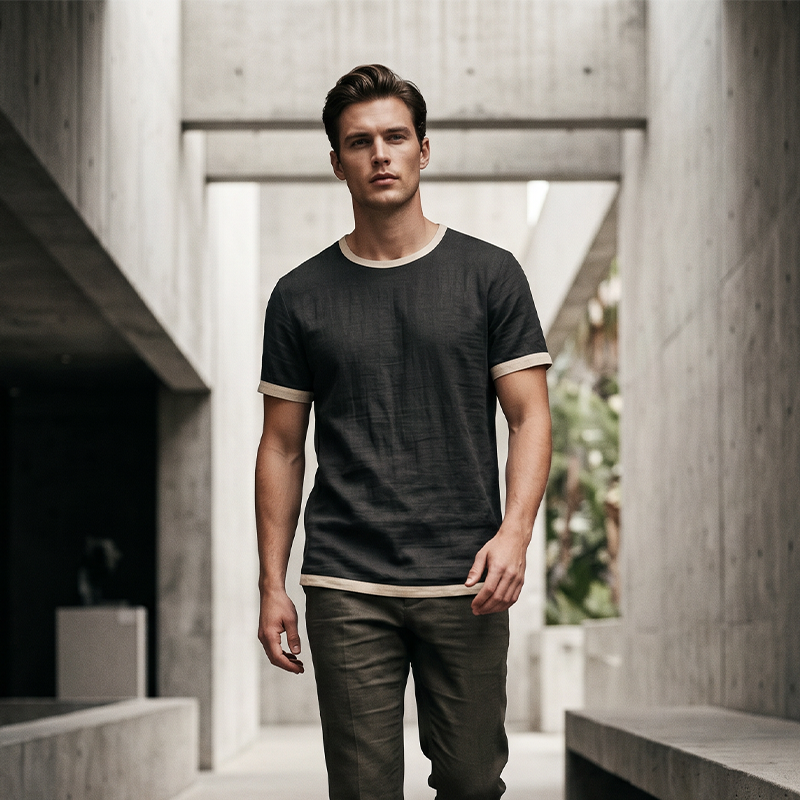 T-shirt à col rond pour homme avec bordures contrastées