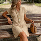Robe chemise décontractée à col en V et boutons pour femme