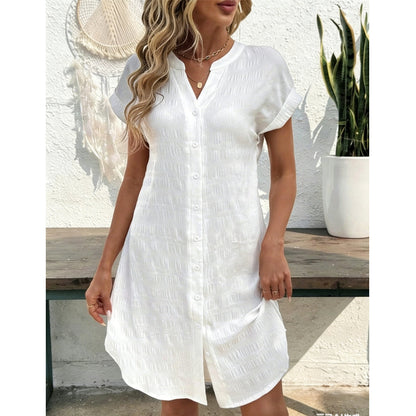 Robe chemise décontractée à col en V et boutons pour femme