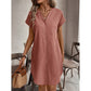 Robe chemise décontractée à col en V et boutons pour femme