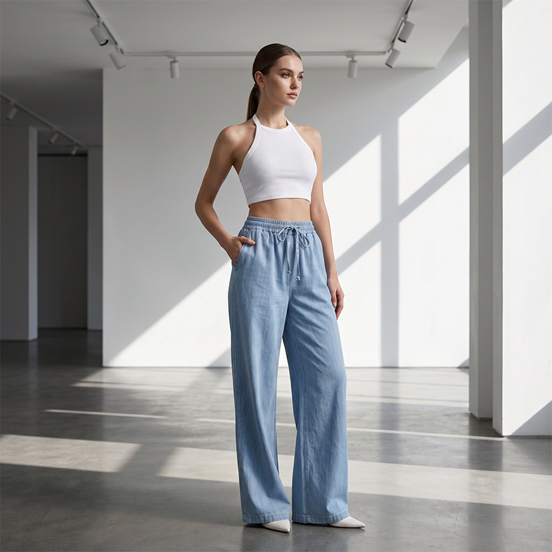 Pantalon décontracté à coupe droite pour femme
