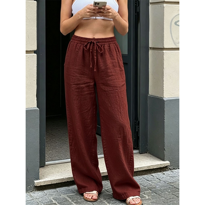 Pantalon décontracté à coupe droite pour femme