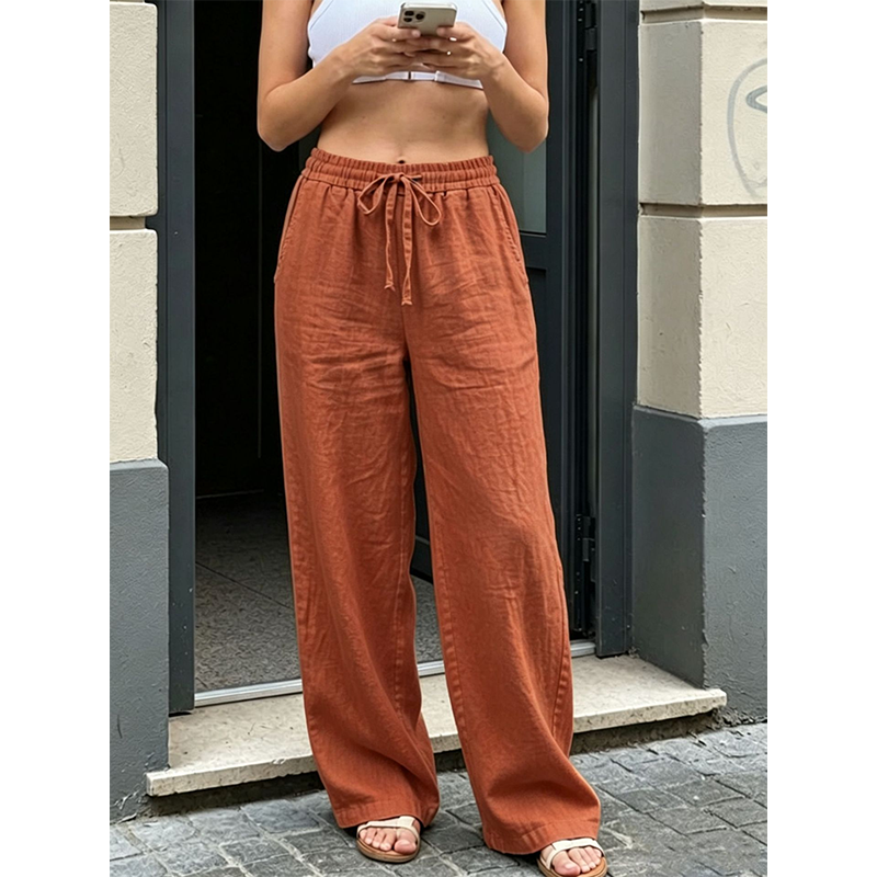 Pantalon décontracté à coupe droite pour femme