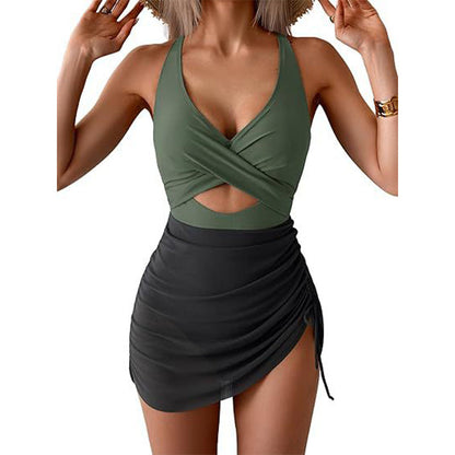 Maillot de bain une pièce croisé à blocs de couleurs pour femme