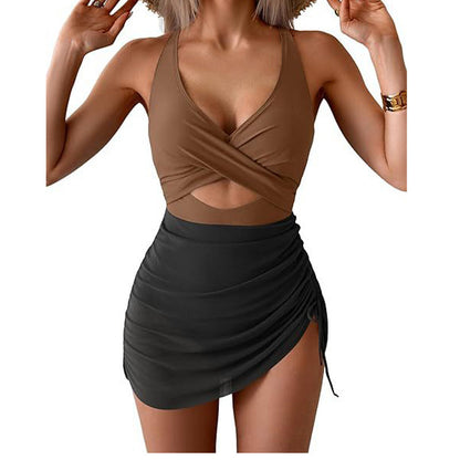 Maillot de bain une pièce croisé à blocs de couleurs pour femme