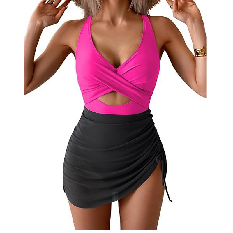 Maillot de bain une pièce croisé à blocs de couleurs pour femme
