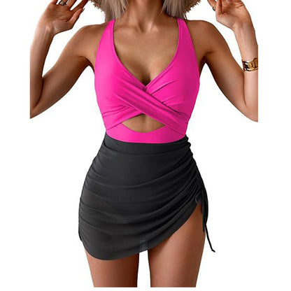 Maillot de bain une pièce croisé à blocs de couleurs pour femme