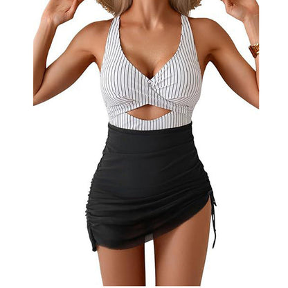 Maillot de bain une pièce croisé à blocs de couleurs pour femme