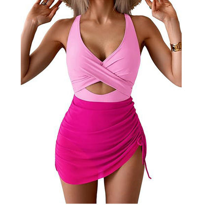 Maillot de bain une pièce croisé à blocs de couleurs pour femme