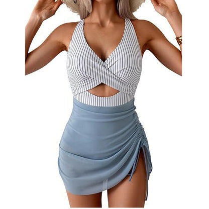 Maillot de bain une pièce croisé à blocs de couleurs pour femme