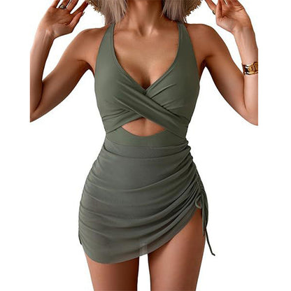 Maillot de bain une pièce croisé à blocs de couleurs pour femme
