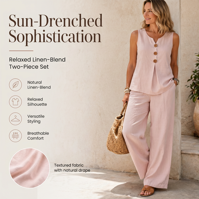 🔥-60%👖 Ensemble Femme Deux Pièces 🌿 Ensemble décontracté , haut sans manches et pantalon large pour le quotidien
